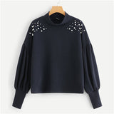 Neck Pearl Embellished Sweatshirts