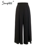 Wide Leg Elastic High Waist Split Trousers