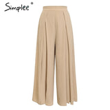 Wide Leg Elastic High Waist Split Trousers