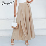 Wide Leg Elastic High Waist Split Trousers