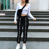Sporting Elastic Waist Black Casual Pants