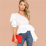 Belted Top Blouse Women
