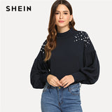 Neck Pearl Embellished Sweatshirts