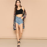 Multicolor Flower Embroidery Mesh Sheer Cardigan