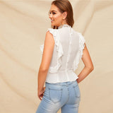 White Ruffle Lace Buttoned Blouse
