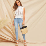 White Ruffle Lace Buttoned Blouse