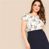 Butterfly Sleeve Chain Print White Blouse