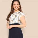 Butterfly Sleeve Chain Print White Blouse