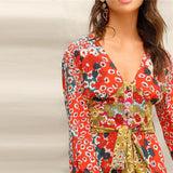 Multicolor V Neck Button Dress