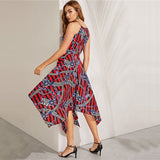 Chain Print Asymmetrical Sleeveless Dress