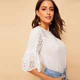 Embroidered Flounce Sleeve Blouse