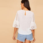 Embroidered Flounce Sleeve Blouse