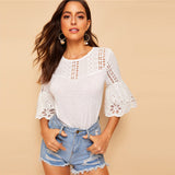 Embroidered Flounce Sleeve Blouse
