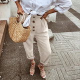 Linen Vintage High Waist Elastic Pants