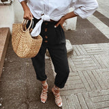Linen Vintage High Waist Elastic Pants