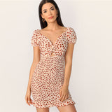 Front Shirred Ruffle Dress