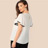 Butterfly Sleeve Button Ruffle Blouse