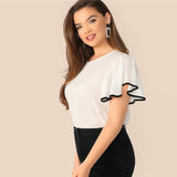 Butterfly Sleeve Button Ruffle Blouse