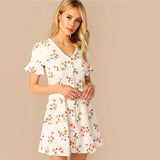 White Ruffle Sleeve Dress