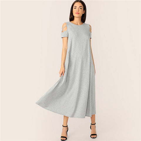 Grey Modest Maxi Dress