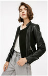 Stand-up Collar Slim Fit Short Leather Jacket