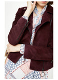 Suede Slim Fit Zipped Cuffs Short Jacket