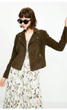 Suede Slim Fit Zipped Cuffs Short Jacket