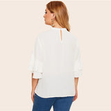 White Choker Neck Layered Flounce Sleeve Blouse