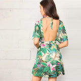 Deep V Neck Tropical Print Dress