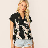 Flamingo Print Blouse