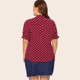 Burgundy Polka Dot Tie Neck Top Blouse