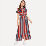 Colorful Striped Belted Dress