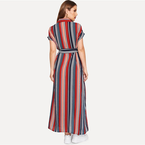 Colorful Striped Belted Dress
