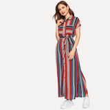 Colorful Striped Belted Dress