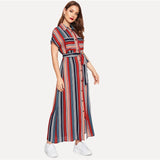 Colorful Striped Belted Dress