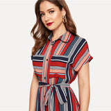 Colorful Striped Belted Dress