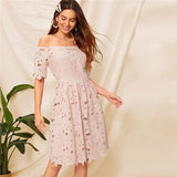 Pink Elegant Guipure Lace Dress