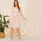 Pink Elegant Guipure Lace Dress
