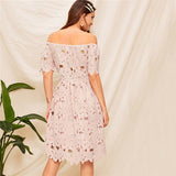 Pink Elegant Guipure Lace Dress