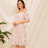 Pink Elegant Guipure Lace Dress