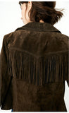 Fringed Suede Slim Fit Zipped Biker Jacket