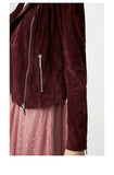 Fringed Suede Slim Fit Zipped Biker Jacket