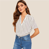 V-Neck Striped Top Blouse
