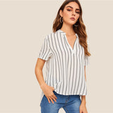 V-Neck Striped Top Blouse