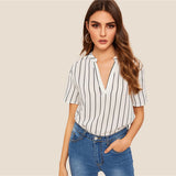 V-Neck Striped Top Blouse