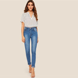 V-Neck Striped Top Blouse