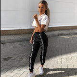 Sporting Elastic Waist Black Casual Pants