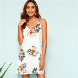 White Floral Print Dress