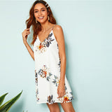 White Floral Print Dress