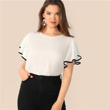Butterfly Sleeve Button Ruffle Blouse